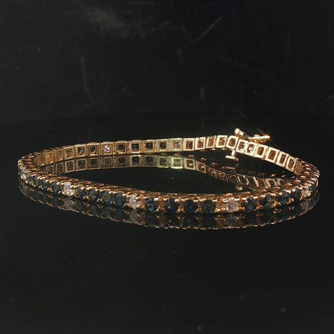 14k Yellow Gold Blue Sapphire and Diamond Vintage Tennis Bracelet 7"