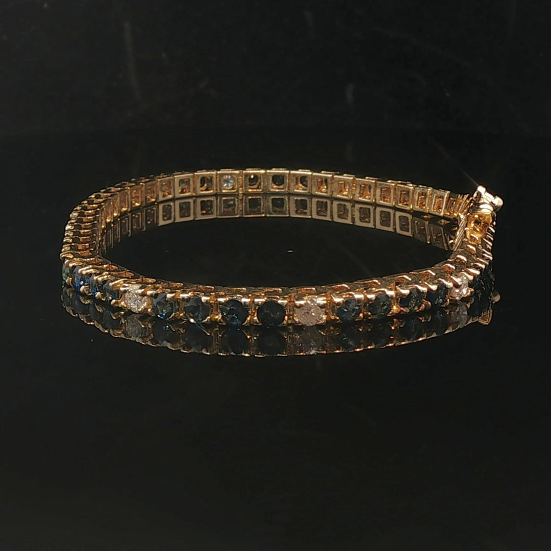14k Yellow Gold Blue Sapphire and Diamond Vintage Tennis Bracelet 7"