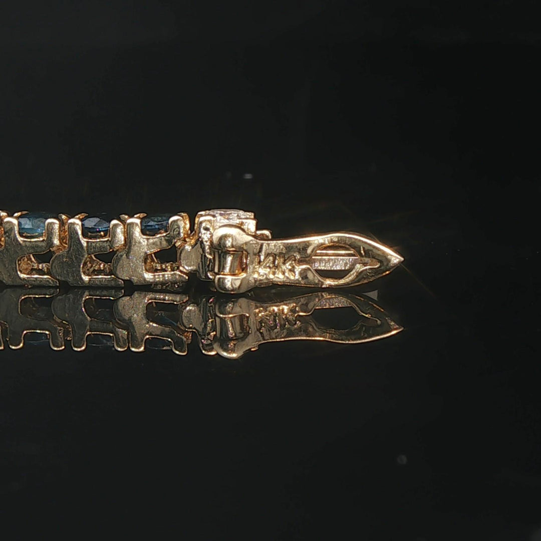 14k Yellow Gold Blue Sapphire and Diamond Vintage Tennis Bracelet 7"