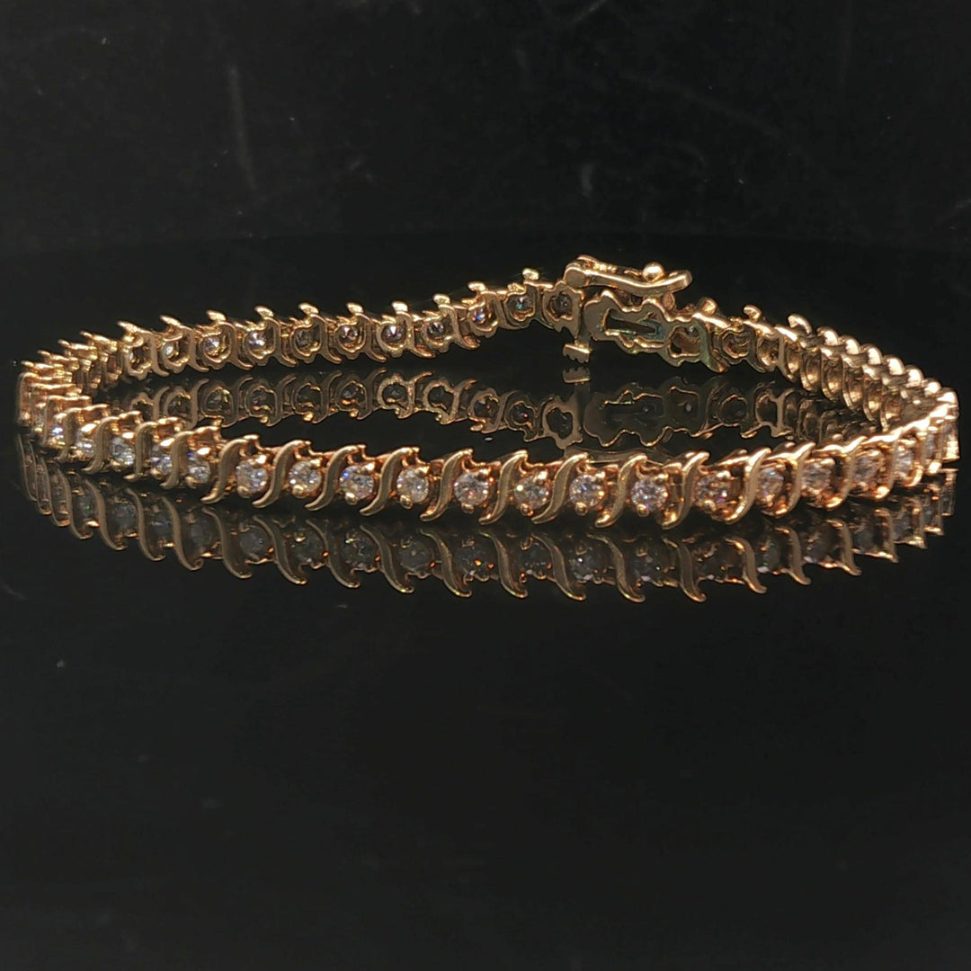 14k Yellow Gold and 2cttw Diamond Vintage S Link Tennis Bracelet 7"