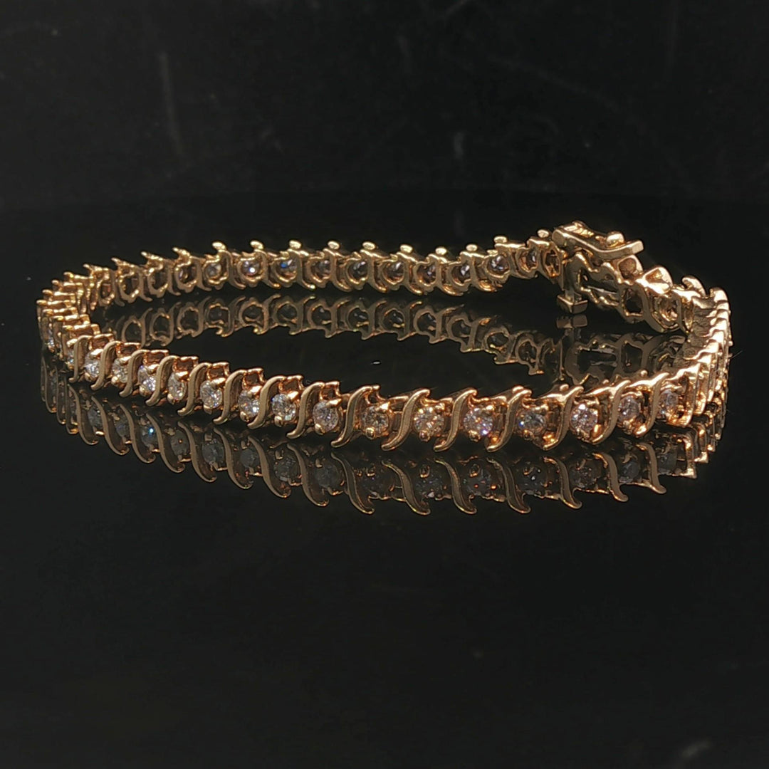 14k Yellow Gold and 2cttw Diamond Vintage S Link Tennis Bracelet 7"