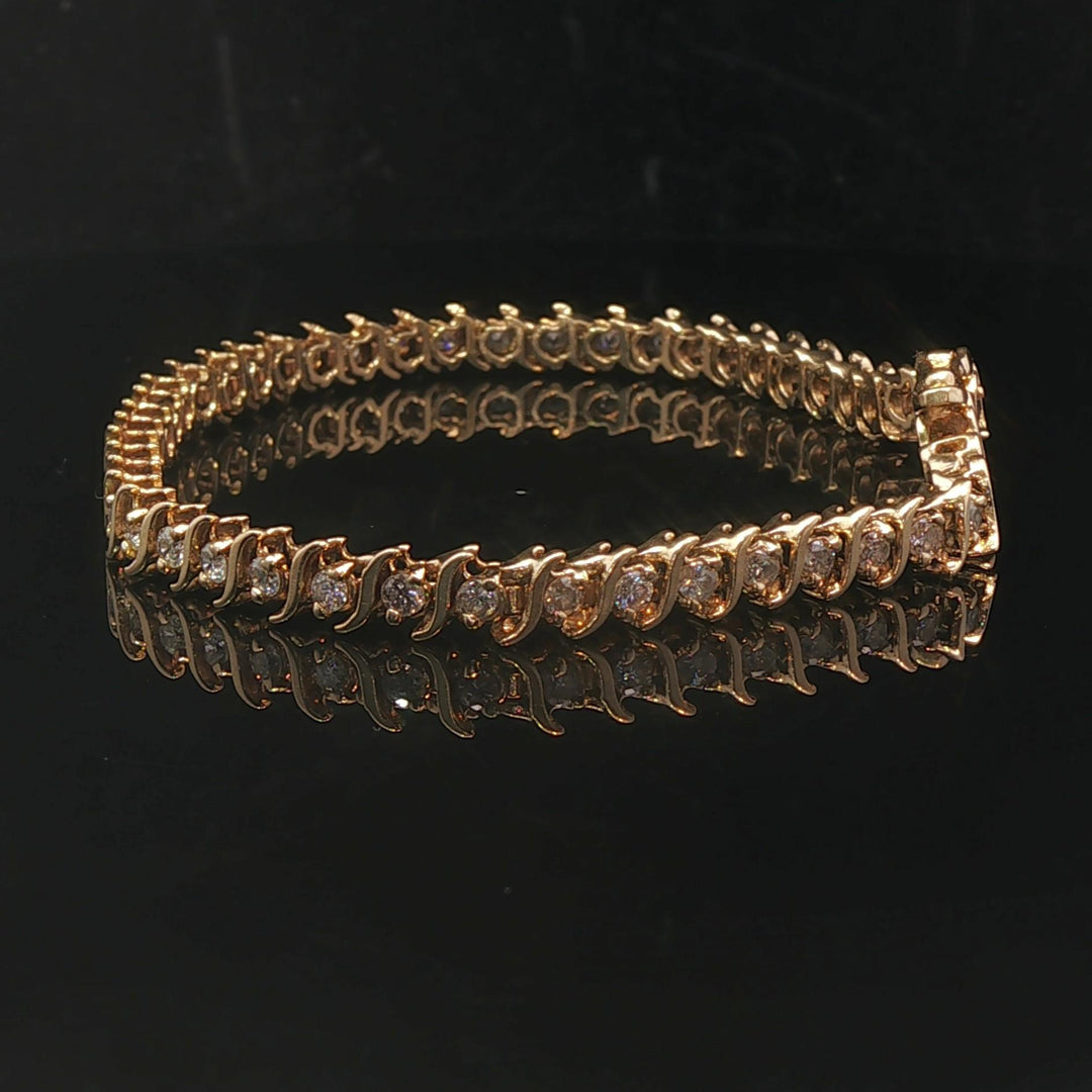 14k Yellow Gold and 2cttw Diamond Vintage S Link Tennis Bracelet 7"