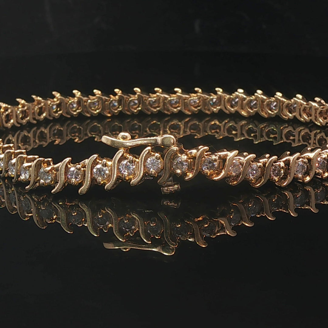 14k Yellow Gold and 2cttw Diamond Vintage S Link Tennis Bracelet 7"