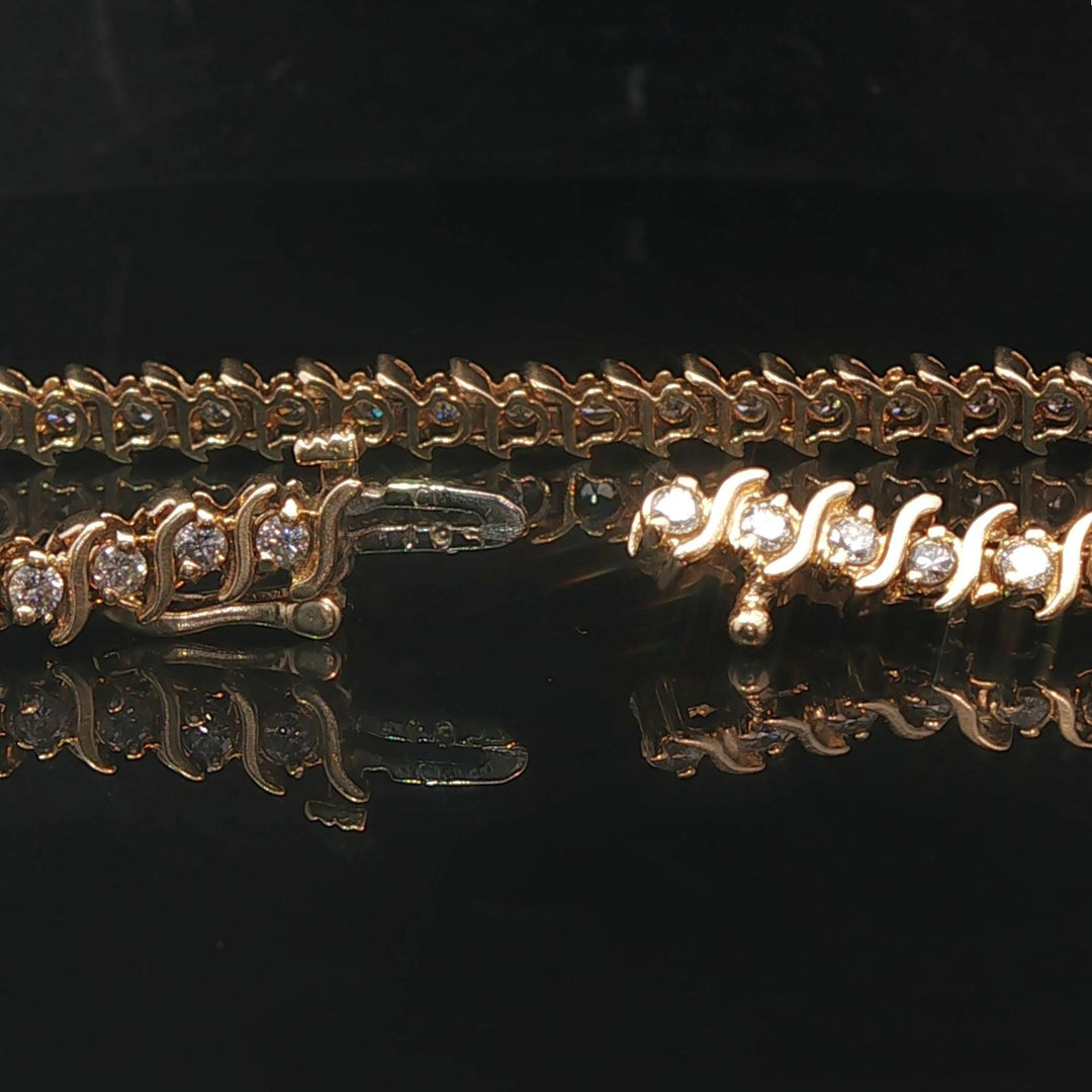 14k Yellow Gold and 2cttw Diamond Vintage S Link Tennis Bracelet 7"