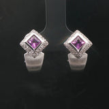 18k White Gold Amethyst and Diamond 6g Huggie Earrings