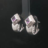18k White Gold Amethyst and Diamond 6g Huggie Earrings