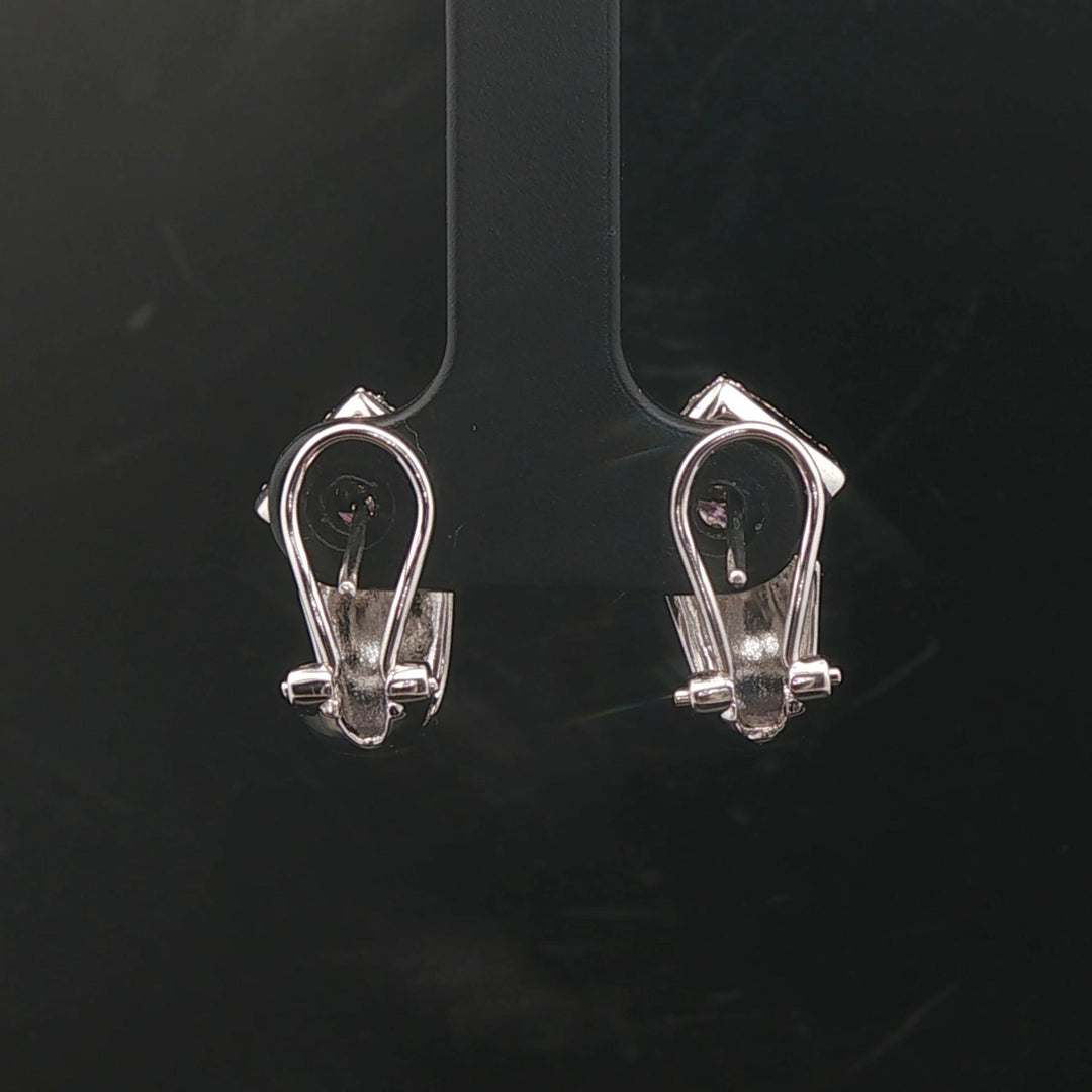 18k White Gold Amethyst and Diamond 6g Huggie Earrings