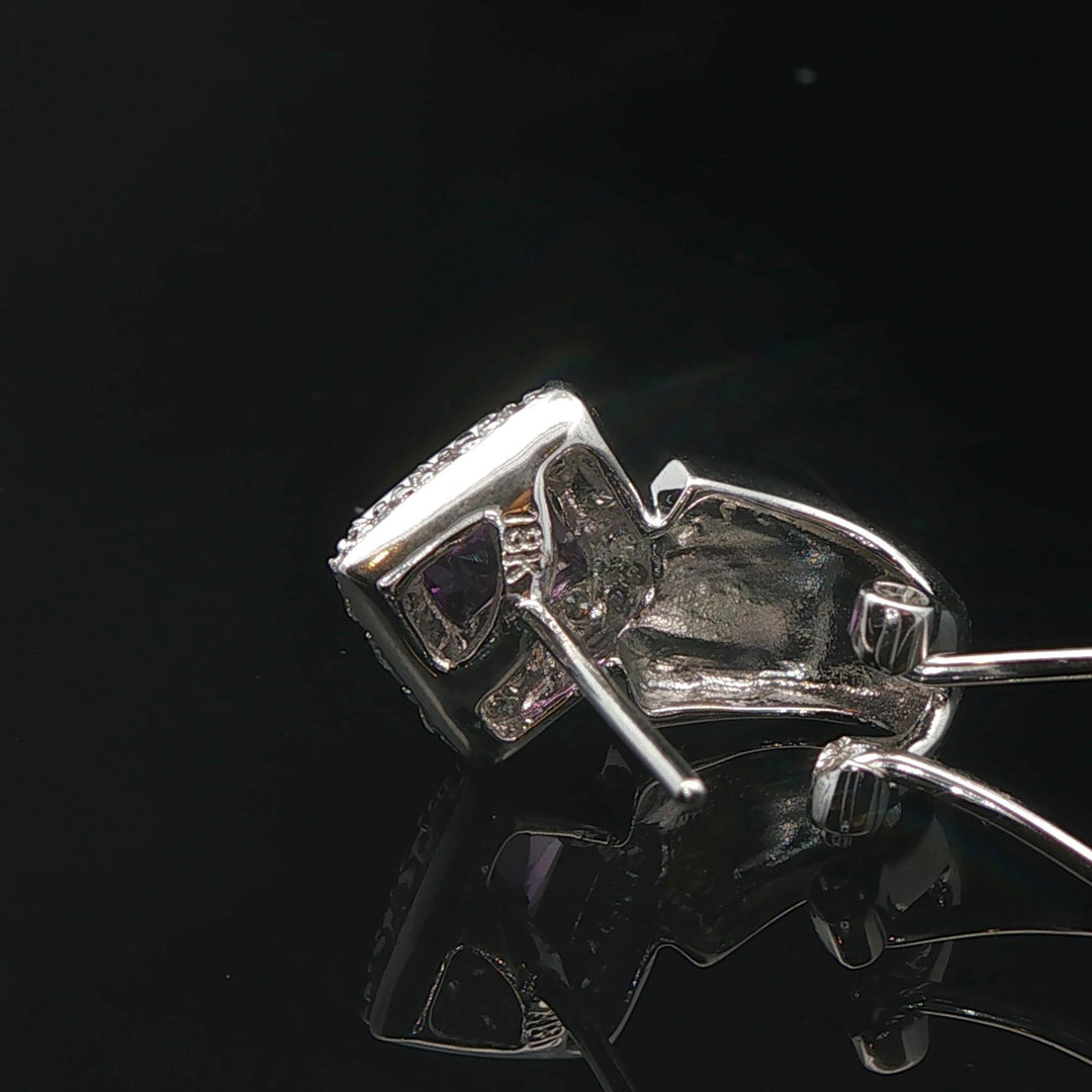 18k White Gold Amethyst and Diamond 6g Huggie Earrings