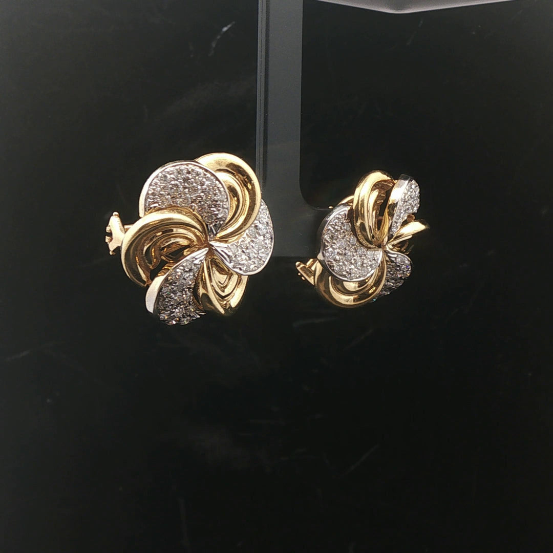 18k Yellow and White Gold 2cttw Diamond Vintage Floral Spiral Stud Earrings