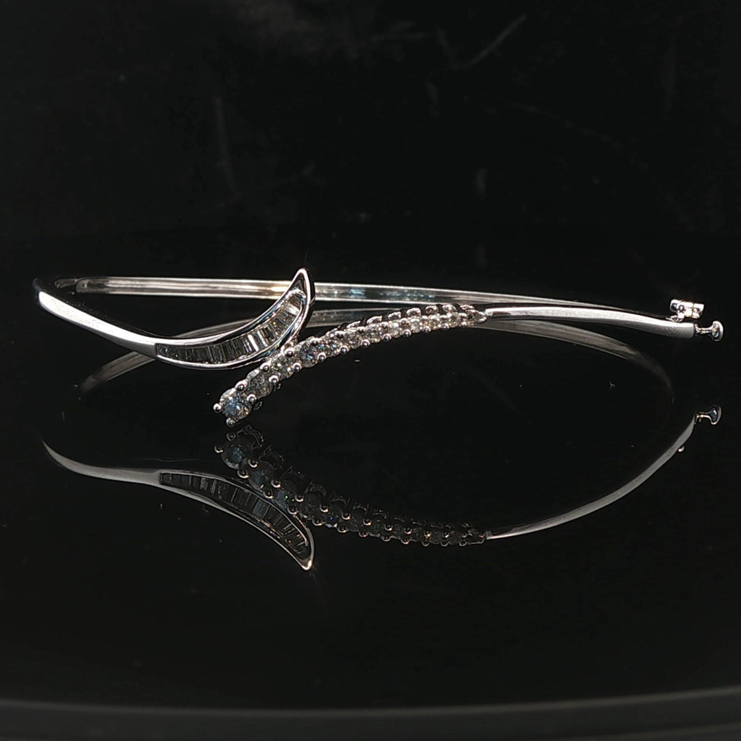 14k Yellow Gold and 0.50cttw Diamond Bypass Bangle Bracelet 7"