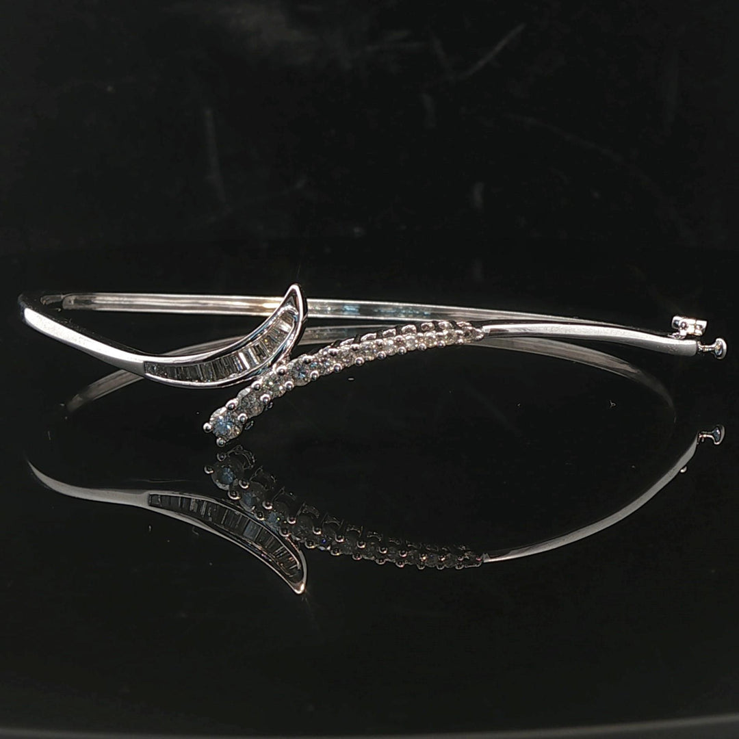 14k Yellow Gold and 0.50cttw Diamond Bypass Bangle Bracelet 7"