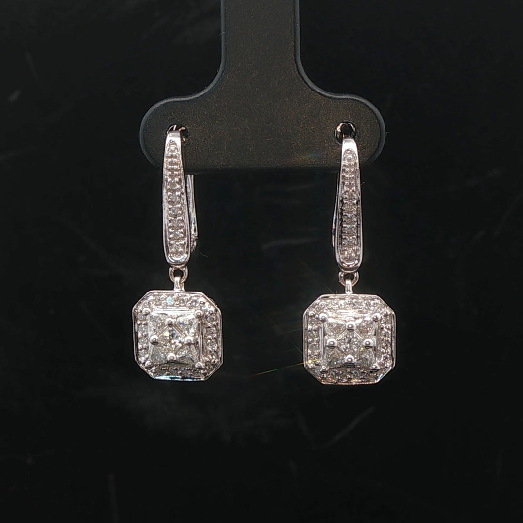 14k White Gold and 1cttw Diamond Drop Dangle Earrings 1"