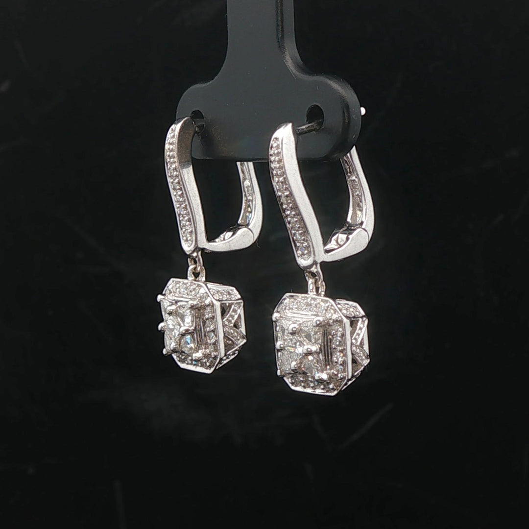 14k White Gold and 1cttw Diamond Drop Dangle Earrings 1"