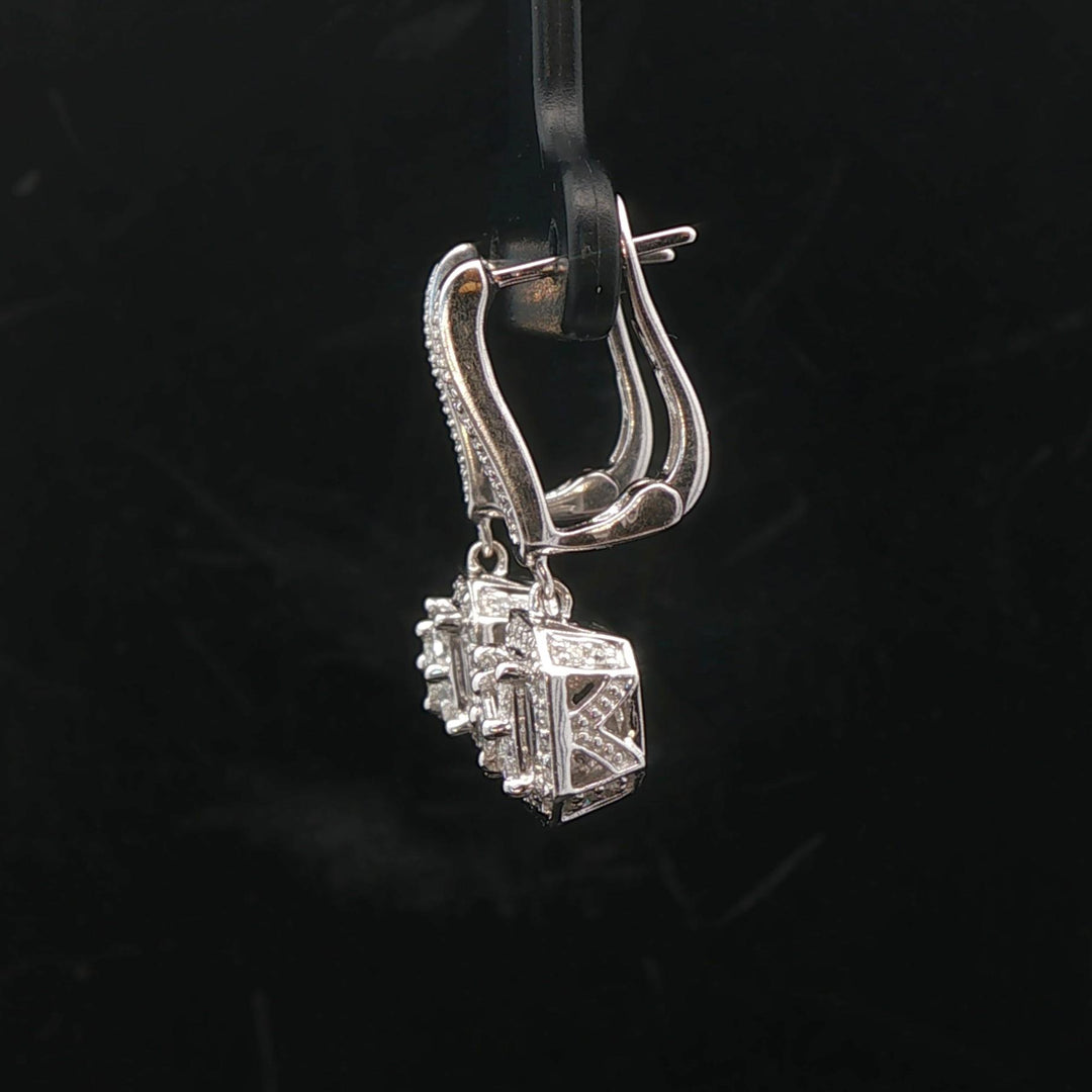 14k White Gold and 1cttw Diamond Drop Dangle Earrings 1"