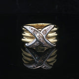 LeVian 18k Yellow and White Gold 14.3g Diamond Three Row X Ring Size 6.5