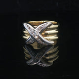 LeVian 18k Yellow and White Gold 14.3g Diamond Three Row X Ring Size 6.5