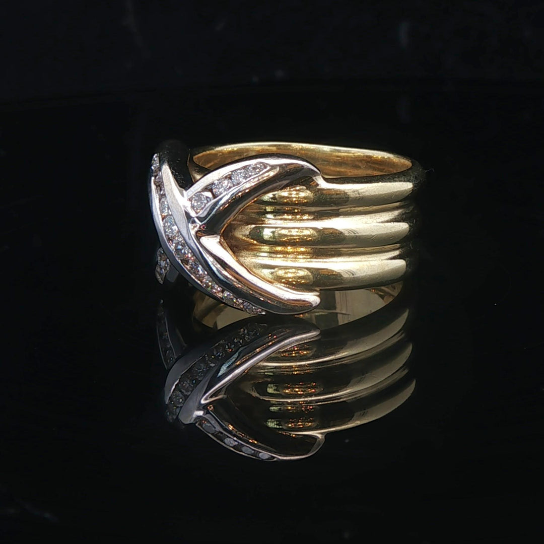 LeVian 18k Yellow and White Gold 14.3g Diamond Three Row X Ring Size 6.5