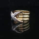 LeVian 18k Yellow and White Gold 14.3g Diamond Three Row X Ring Size 6.5