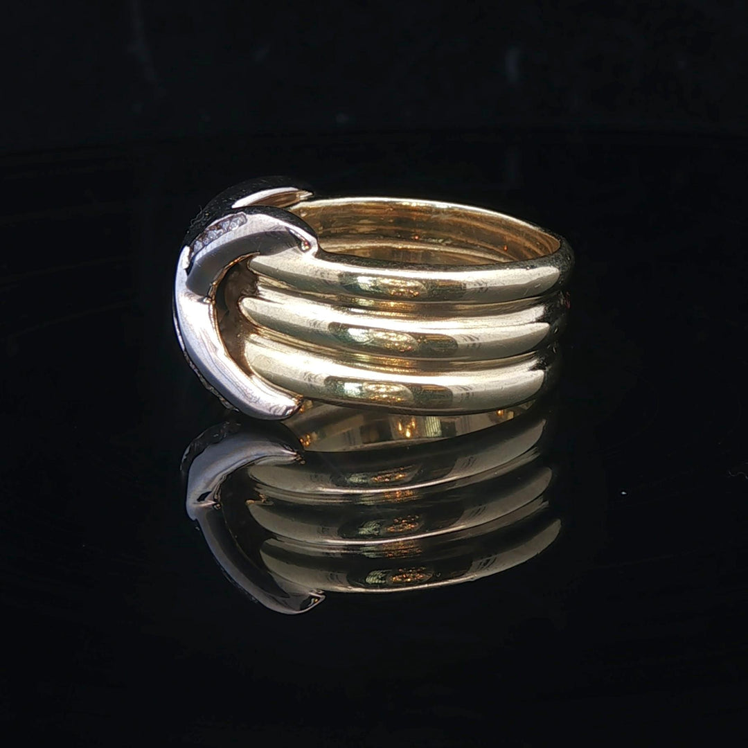 LeVian 18k Yellow and White Gold 14.3g Diamond Three Row X Ring Size 6.5