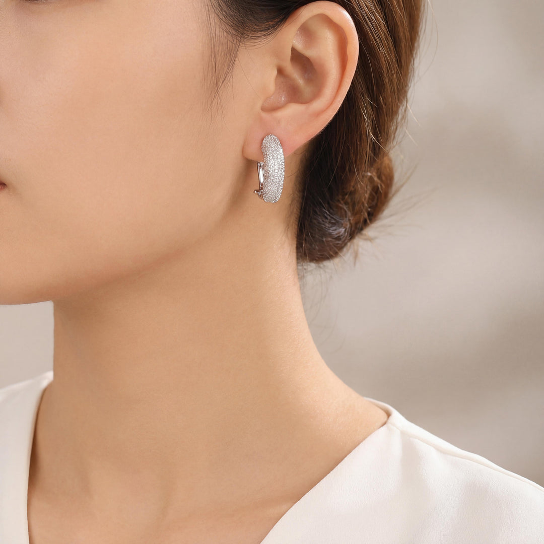 14k White Gold and 0.50cttw Pave Diamond Huggie Earrings