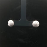 14k White Gold and Diamond Satin Finish Button Stud Earrings