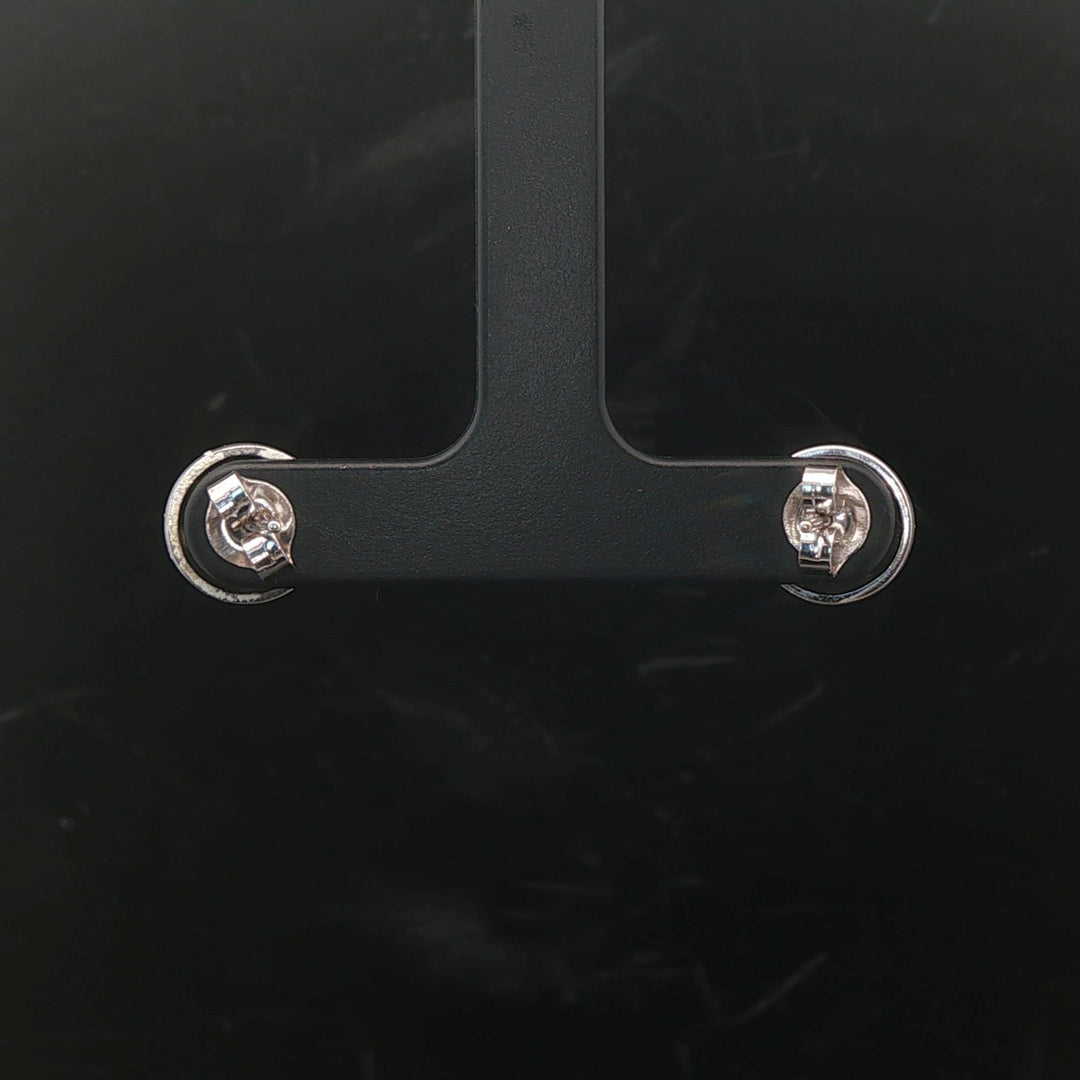 14k White Gold and Diamond Satin Finish Button Stud Earrings