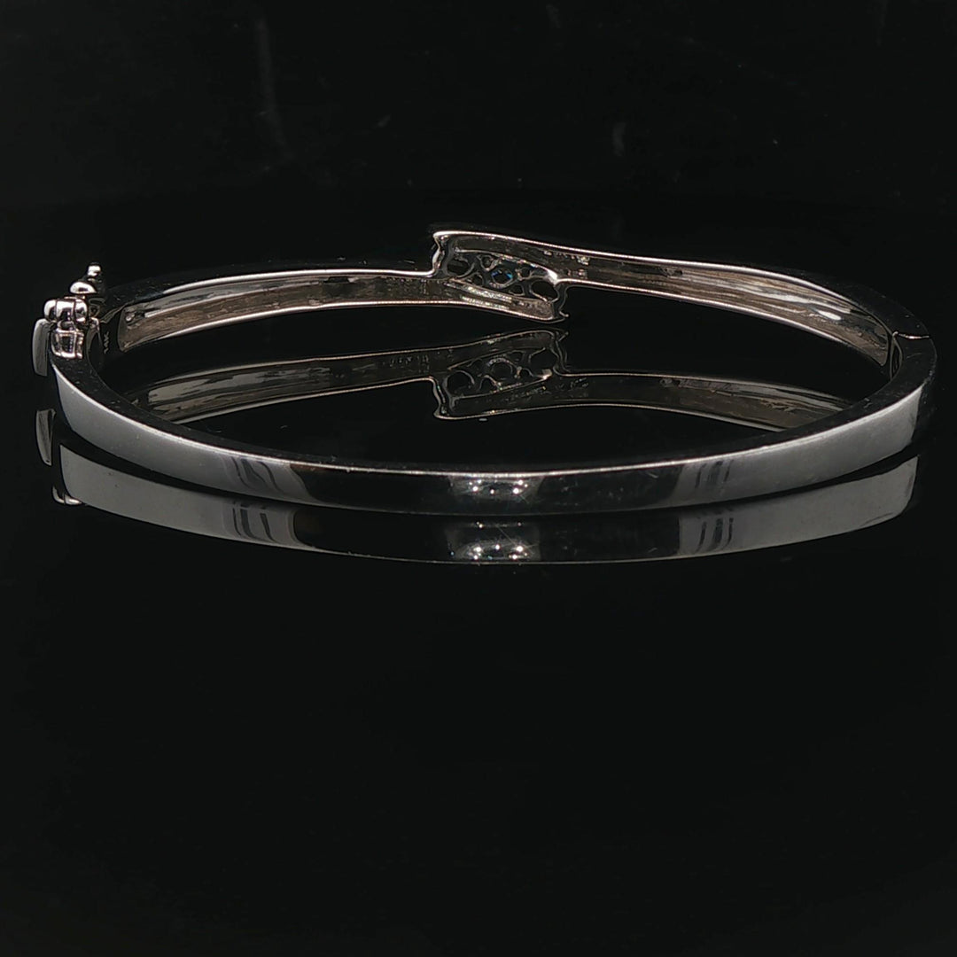 14k White Gold Iolite and Diamond 18.3g Solid Bypass Bangle Bracelet 6.75"