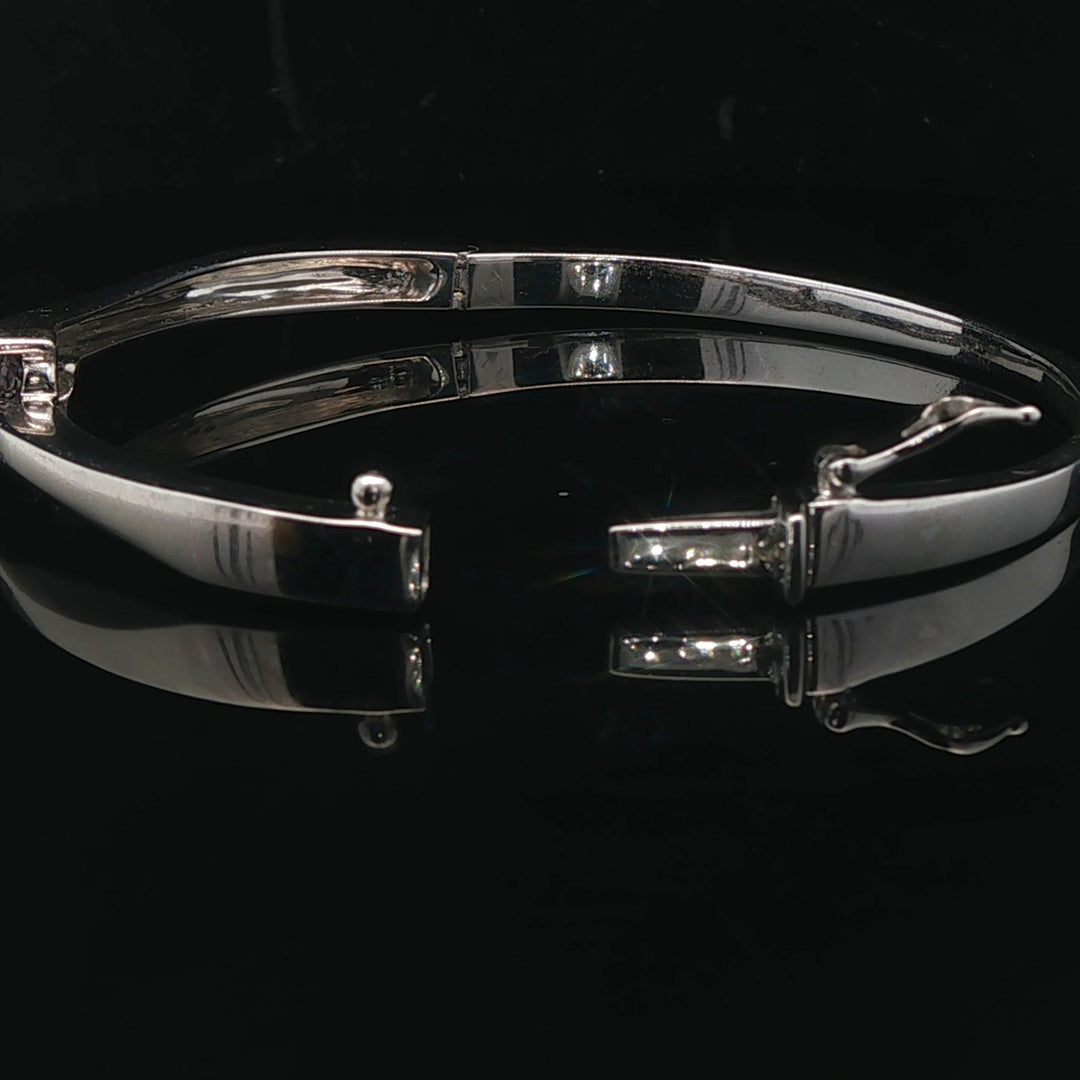 14k White Gold Iolite and Diamond 18.3g Solid Bypass Bangle Bracelet 6.75"