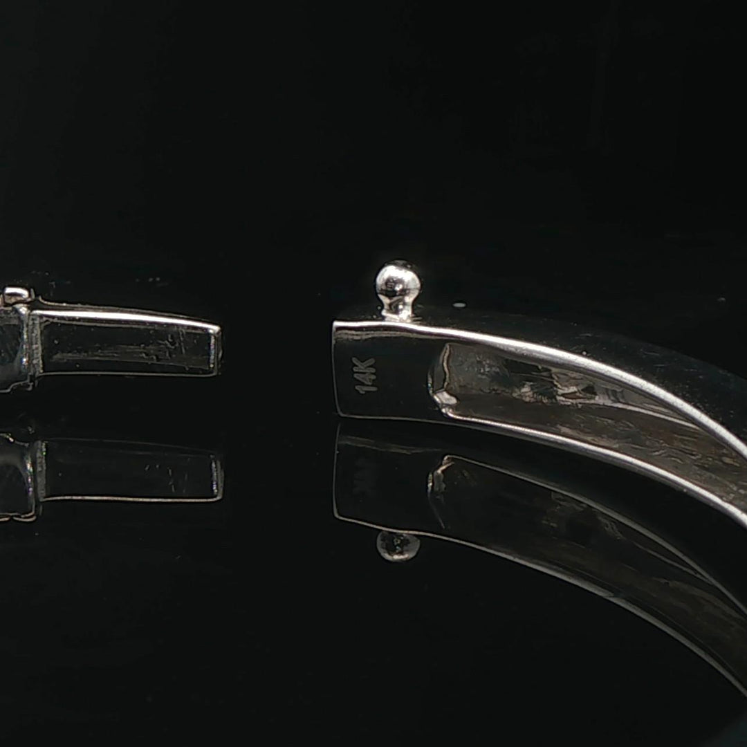 14k White Gold Iolite and Diamond 18.3g Solid Bypass Bangle Bracelet 6.75"