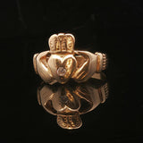 14k Yellow Gold and 0.05ct Diamond Solid Claddagh Ring Size 9