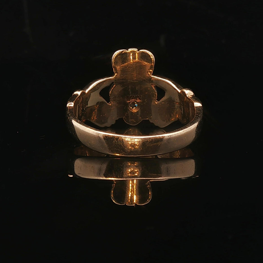 14k Yellow Gold and 0.05ct Diamond Solid Claddagh Ring Size 9