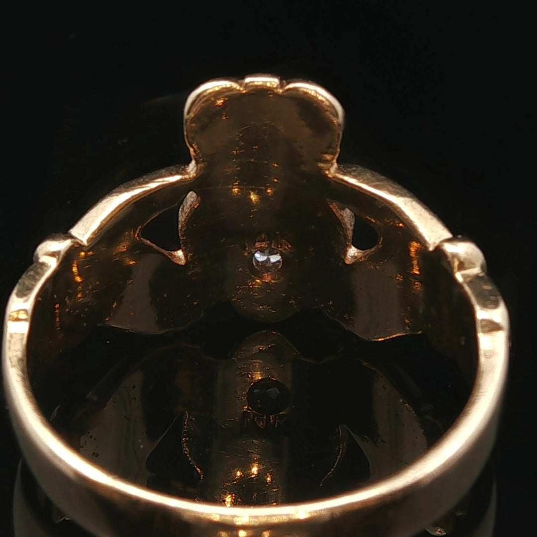 14k Yellow Gold and 0.05ct Diamond Solid Claddagh Ring Size 9