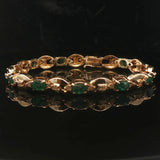 14k Yellow Gold Emerald and Diamond 20.7g Ladies Fancy Link Bracelet 7.25"