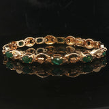 14k Yellow Gold Emerald and Diamond 20.7g Ladies Fancy Link Bracelet 7.25"