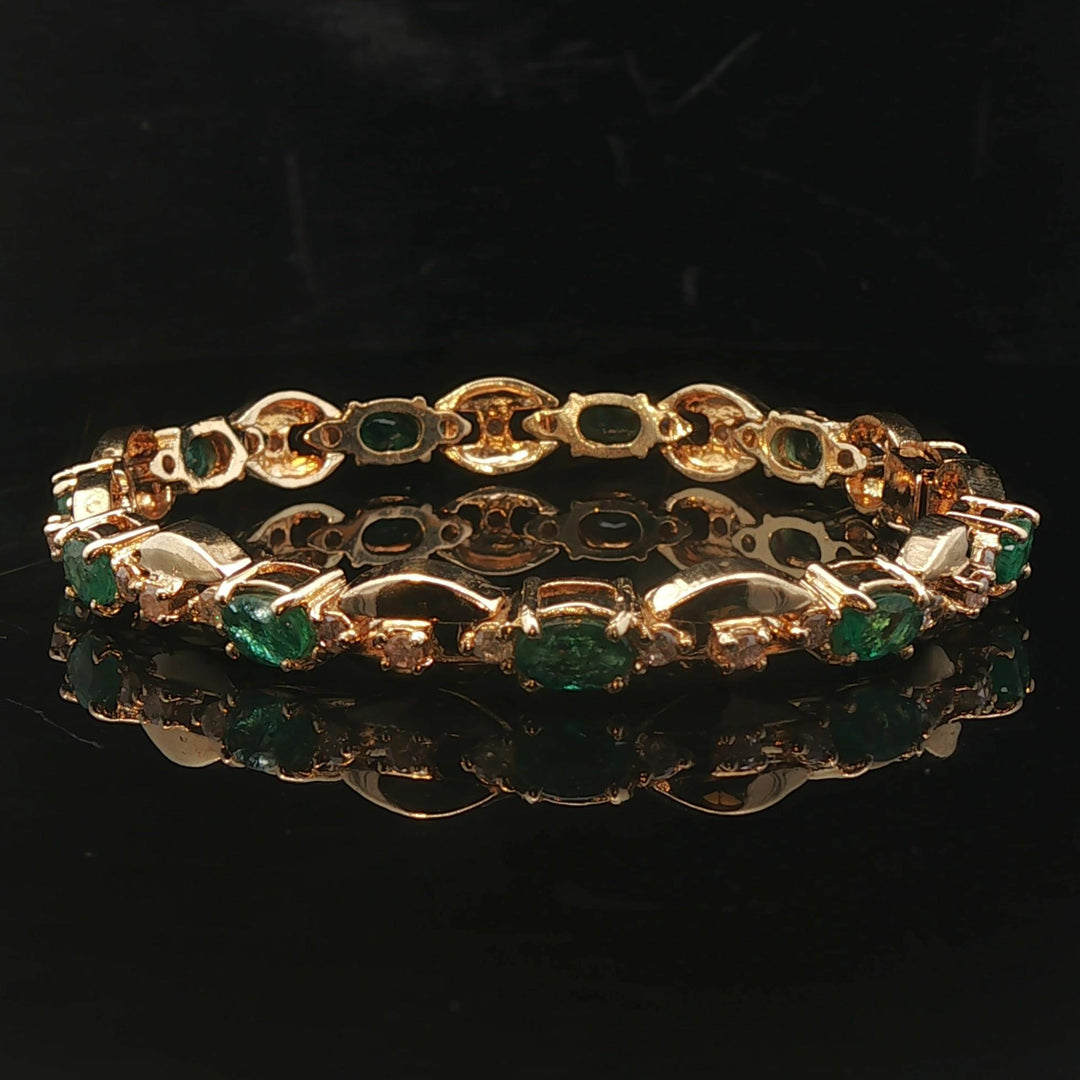 14k Yellow Gold Emerald and Diamond 20.7g Ladies Fancy Link Bracelet 7.25"