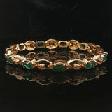 14k Yellow Gold Emerald and Diamond 20.7g Ladies Fancy Link Bracelet 7.25"