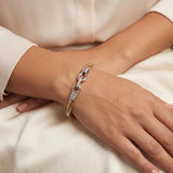 14k Yellow and White Gold 12.2g Diamond Buckle Spiral Bangle Bracelet 6.75"