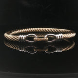 14k Yellow and White Gold 12.2g Diamond Buckle Spiral Bangle Bracelet 6.75"