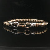 14k Yellow and White Gold 12.2g Diamond Buckle Spiral Bangle Bracelet 6.75"