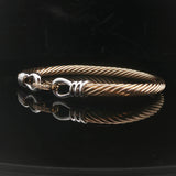 14k Yellow and White Gold 12.2g Diamond Buckle Spiral Bangle Bracelet 6.75"