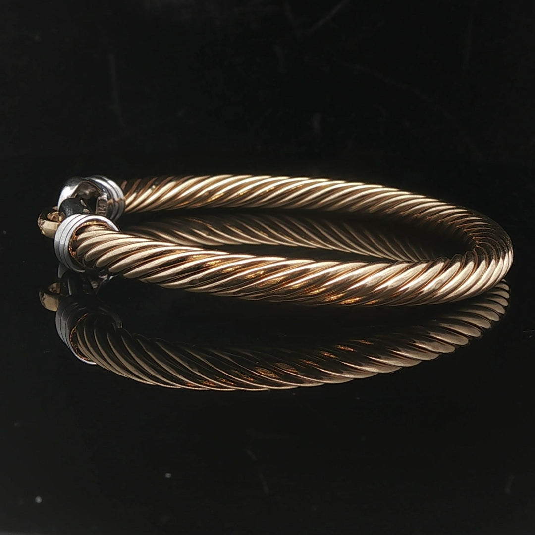 14k Yellow and White Gold 12.2g Diamond Buckle Spiral Bangle Bracelet 6.75"