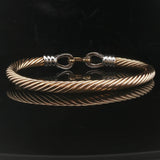 14k Yellow and White Gold 12.2g Diamond Buckle Spiral Bangle Bracelet 6.75"