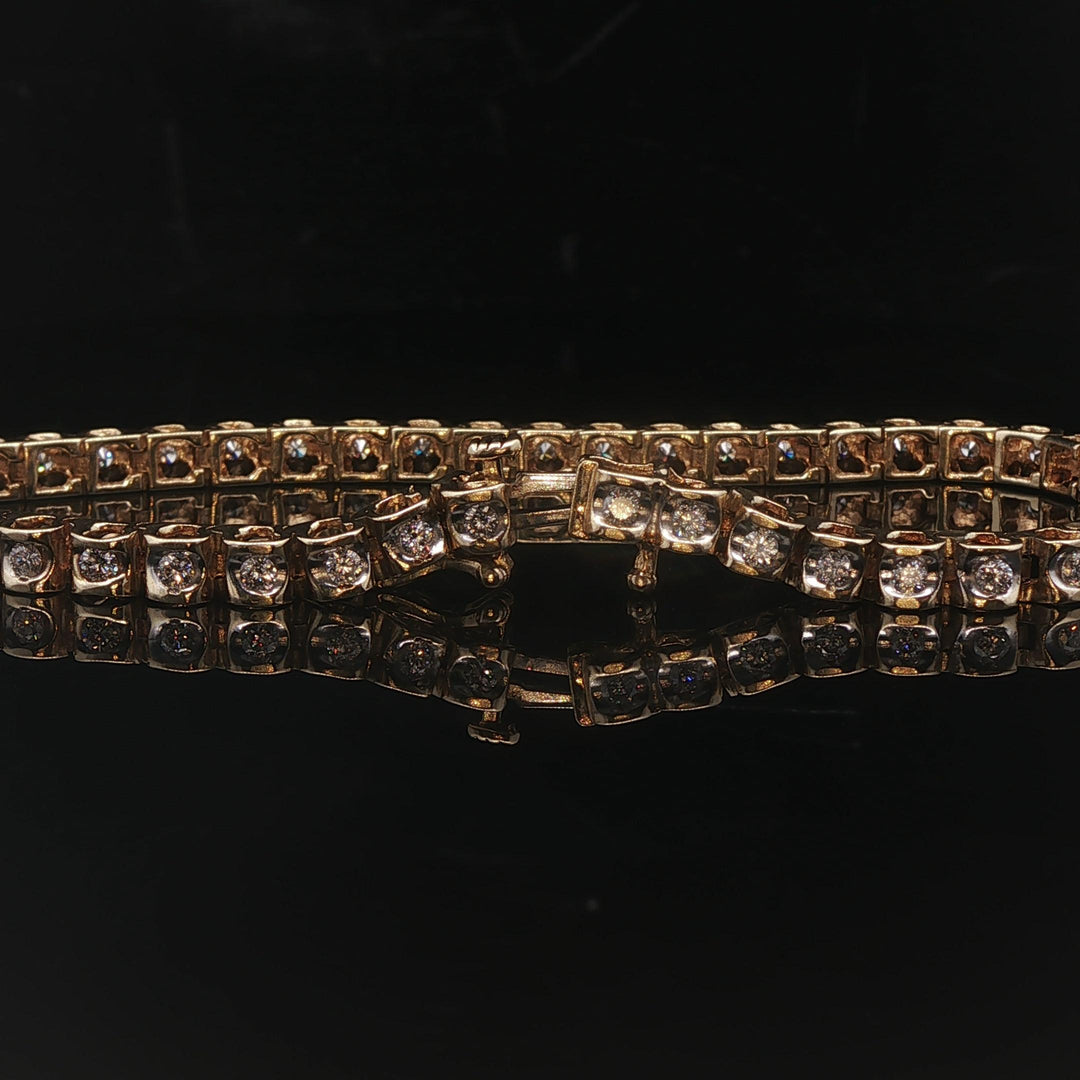 14k Yellow Gold and 1cttw Diamond 13g Vintage Tennis Bracelet 7.25"