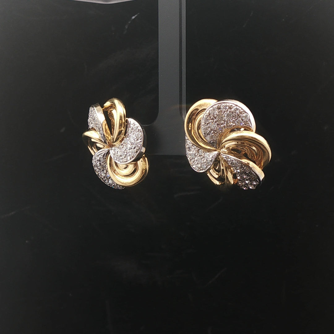 18k Yellow and White Gold 2cttw Diamond Vintage Floral Spiral Stud Earrings