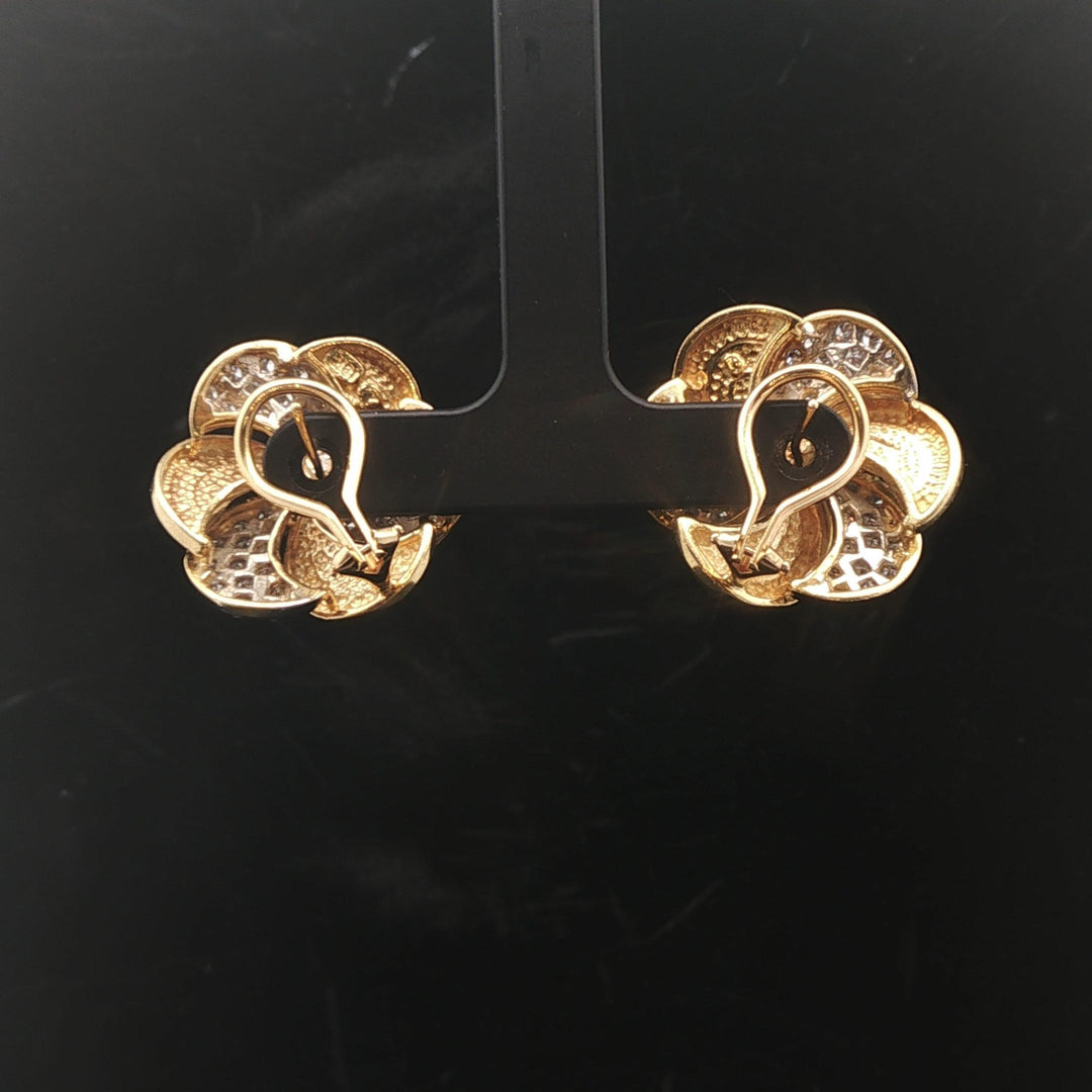 18k Yellow and White Gold 2cttw Diamond Vintage Floral Spiral Stud Earrings