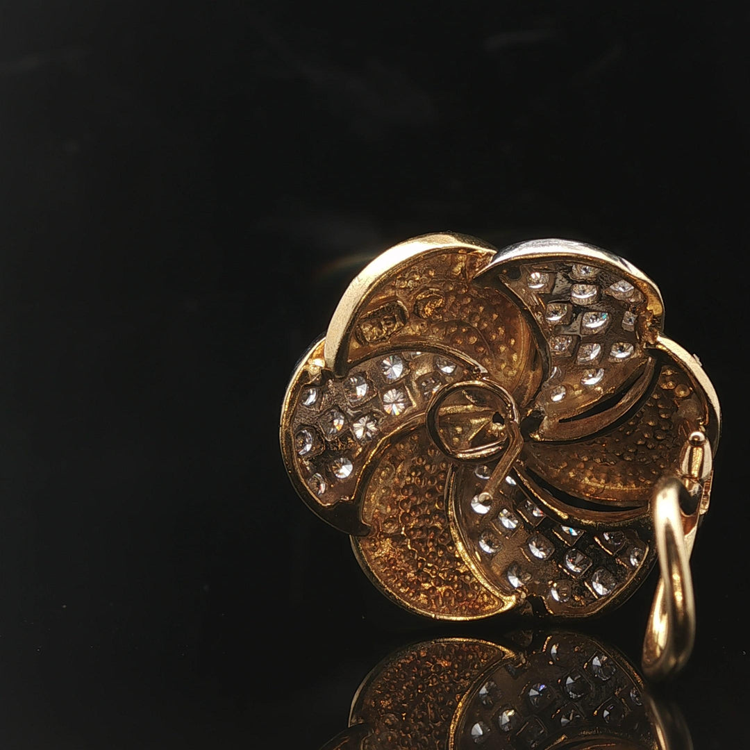 18k Yellow and White Gold 2cttw Diamond Vintage Floral Spiral Stud Earrings