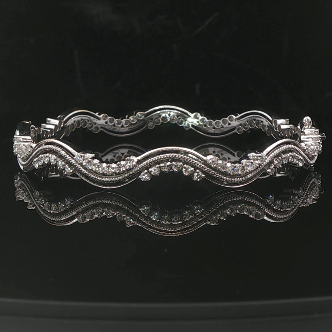 18k White Gold and 2.7cttw Diamond Heavy 25.7g Wave Bangle Bracelet 7"