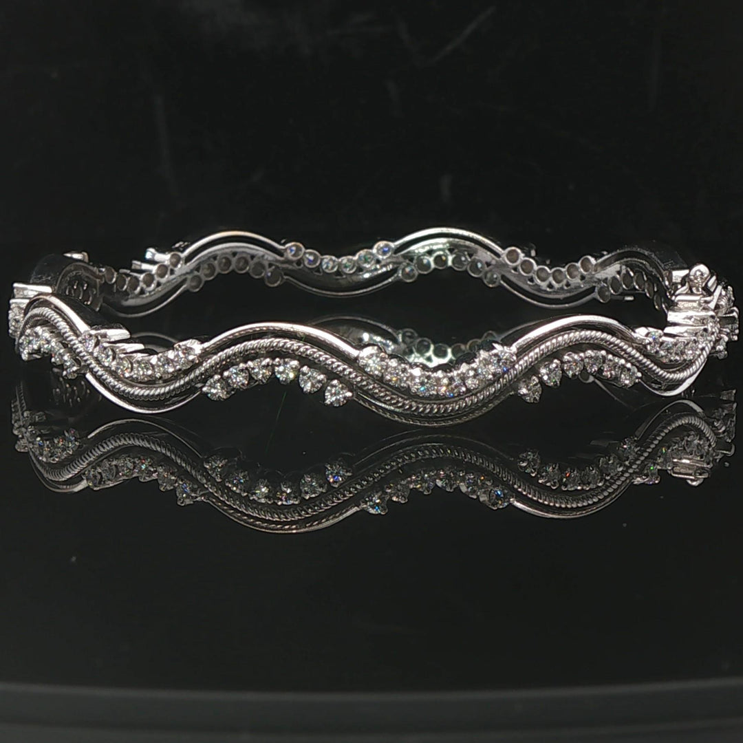 18k White Gold and 2.7cttw Diamond Heavy 25.7g Wave Bangle Bracelet 7"