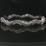 18k White Gold and 2.7cttw Diamond Heavy 25.7g Wave Bangle Bracelet 7"