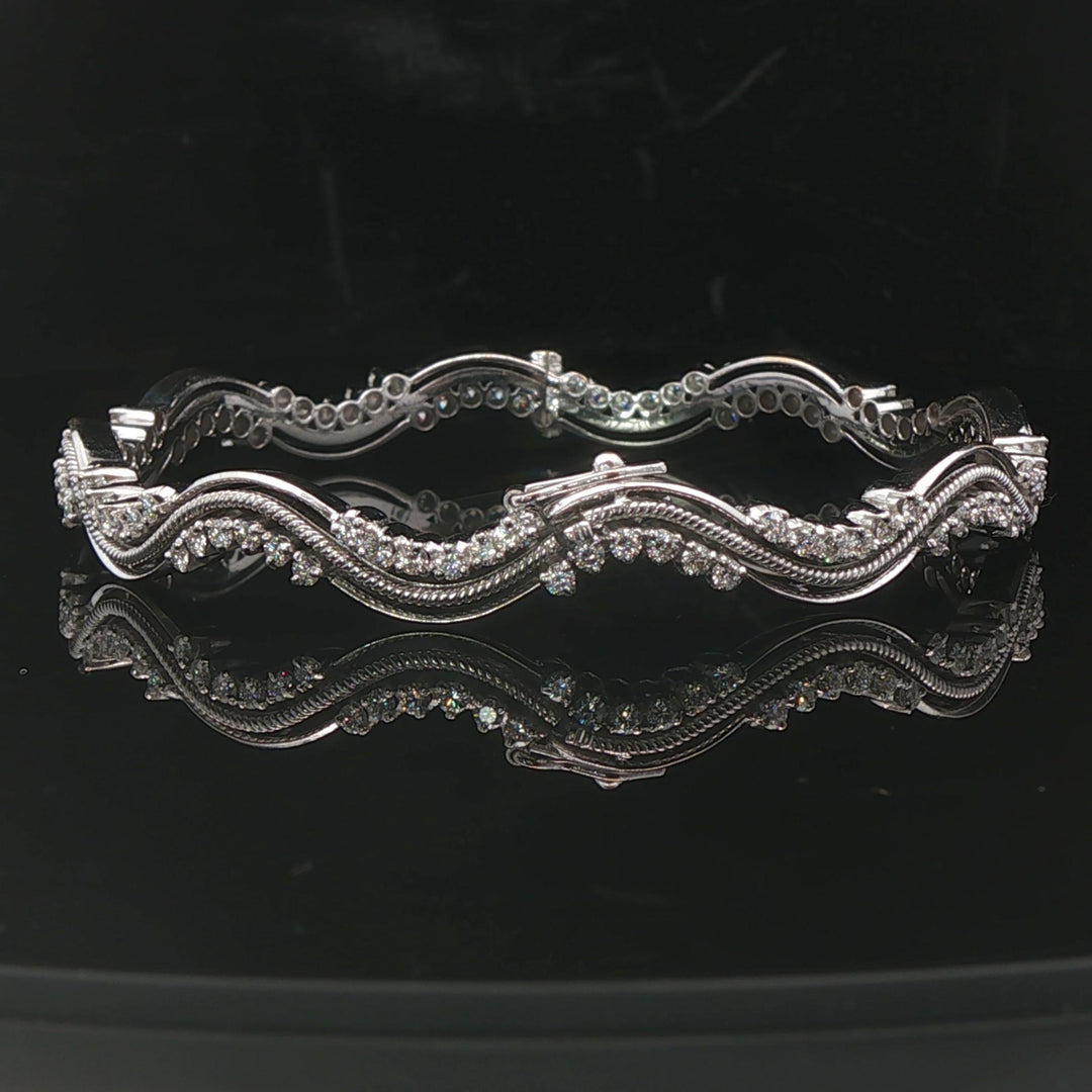 18k White Gold and 2.7cttw Diamond Heavy 25.7g Wave Bangle Bracelet 7"